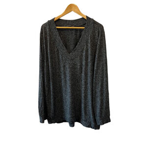 HARLOWE & GRAMAM Grey Soft V Neck Long Sleeve Pullover Long Fit Top 2X